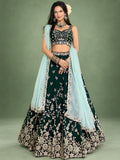 Charming Green Thread Work Silk Mehndi Wear Lehenga Choli