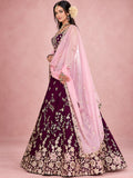 Dazzling Maroon Sequins Work Silk Wedding Wear Lehenga Choli