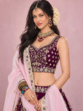 Dazzling Maroon Sequins Work Silk Wedding Wear Lehenga Choli
