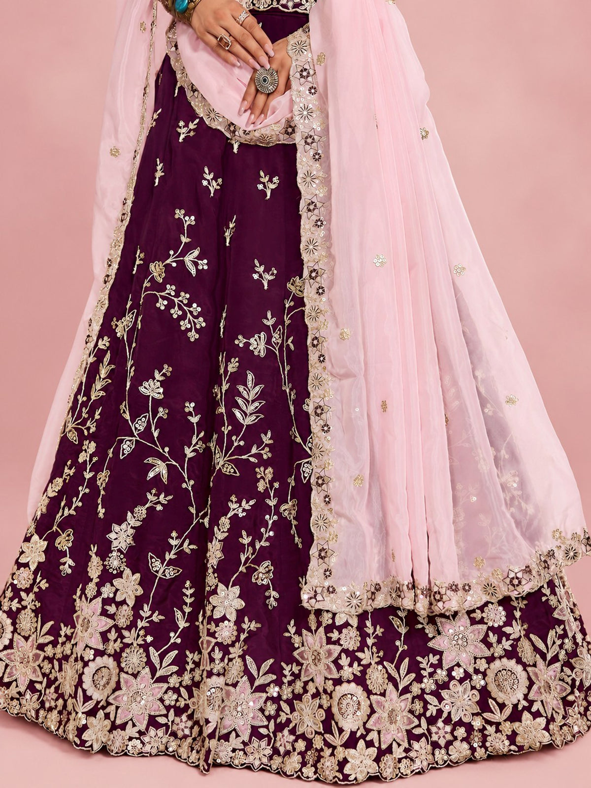Dazzling Maroon Sequins Work Silk Wedding Wear Lehenga Choli