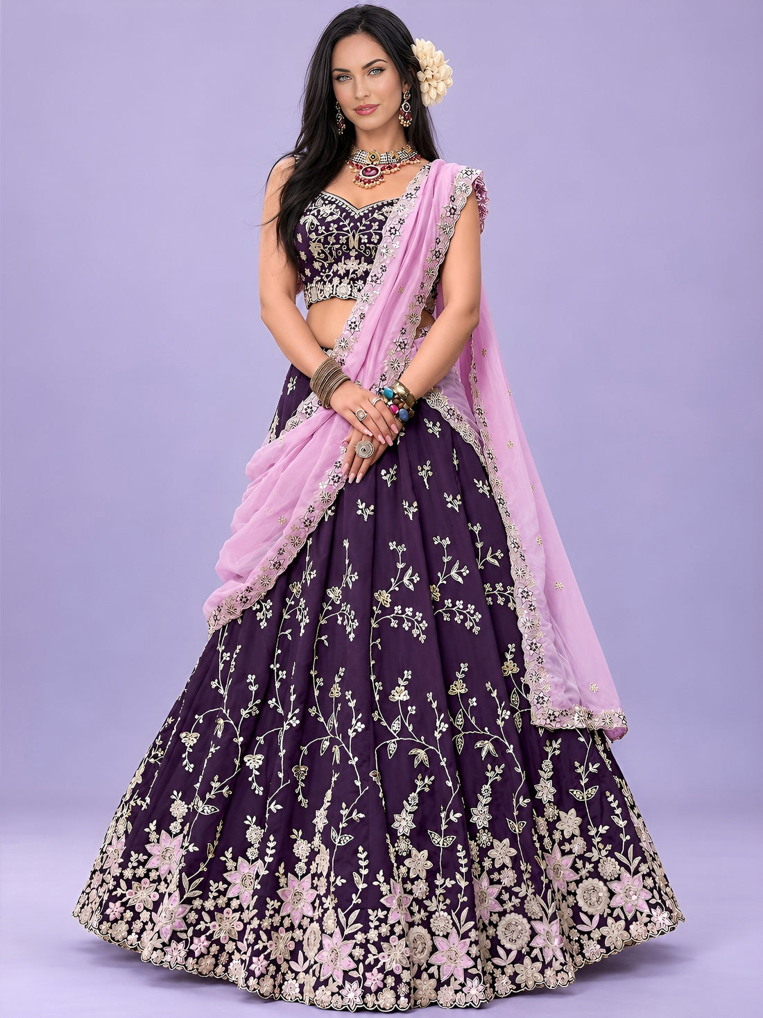 Enchanting Purple Zari Work Silk Marriage Wear Lehenga Choli