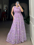 Alluring Lavender Floral Printed Georgette Daily Wear Dress