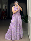 Alluring Lavender Floral Printed Georgette Daily Wear Dress