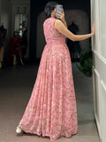 Pretty Pink Floral Printed Georgette Western Wear Dress