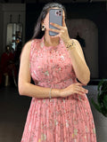 Pretty Pink Floral Printed Georgette Western Wear Dress