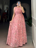 Pretty Pink Floral Printed Georgette Western Wear Dress