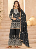 Elegant Black Thread Embroidery Georgette Festive Wear Palazzo Suit