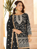 Elegant Black Thread Embroidery Georgette Festive Wear Palazzo Suit