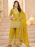 Gorgeous Yellow Sequins Work Georgette Festive Wear Palazzo Suit