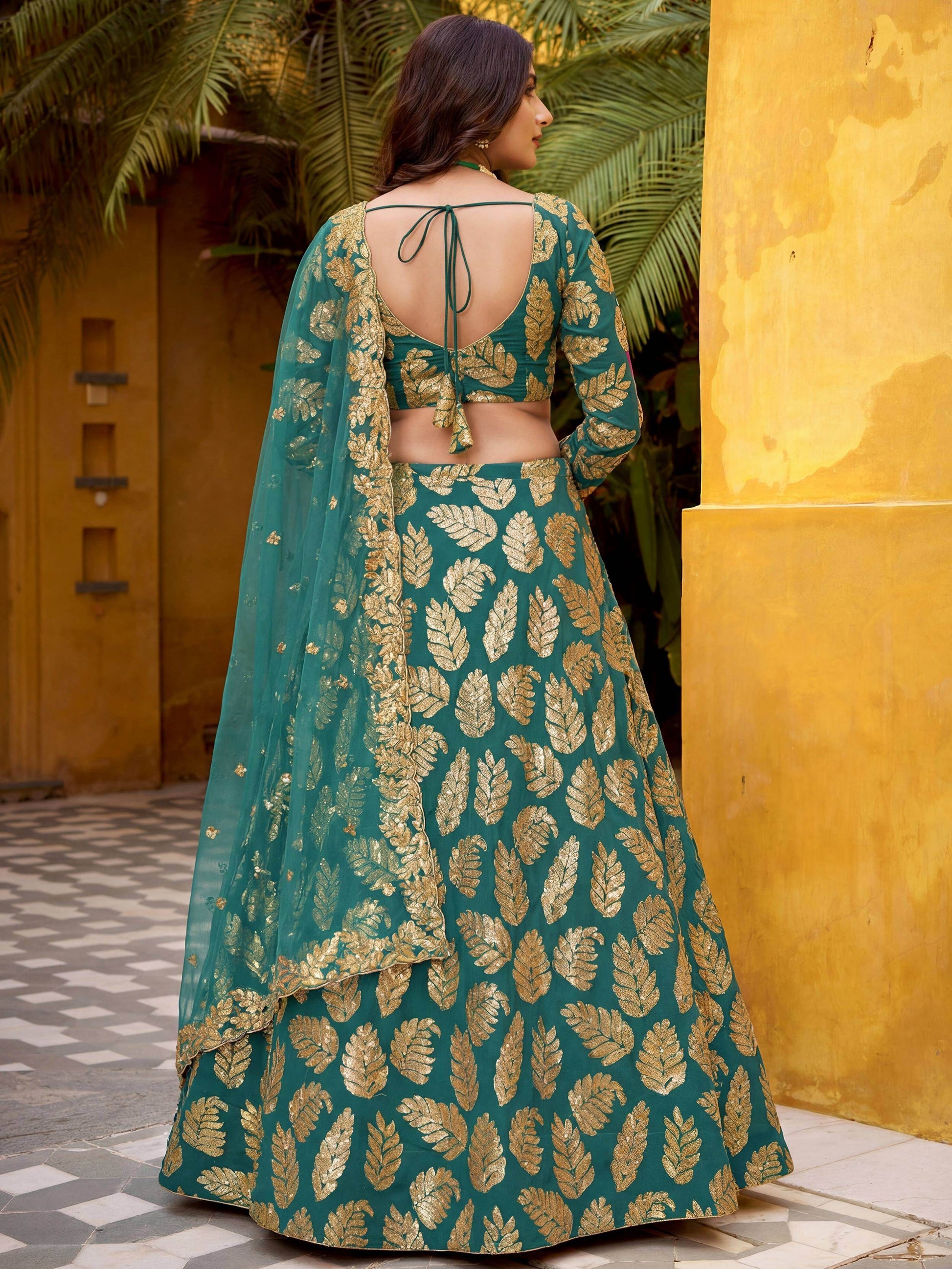 Dazzling Green Sequins Georgette Party Wear Lehenga Choli With Dupatta
