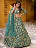 Dazzling Green Sequins Georgette Party Wear Lehenga Choli With Dupatta
