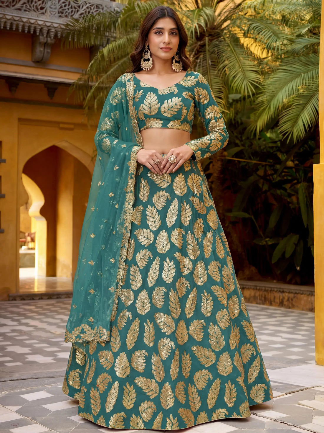 Dazzling Green Sequins Georgette Party Wear Lehenga Choli With Dupatta