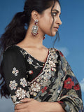 Charming Black Lace Work Brasso Event Wear Saree With Blouse