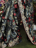 Charming Black Lace Work Brasso Event Wear Saree With Blouse