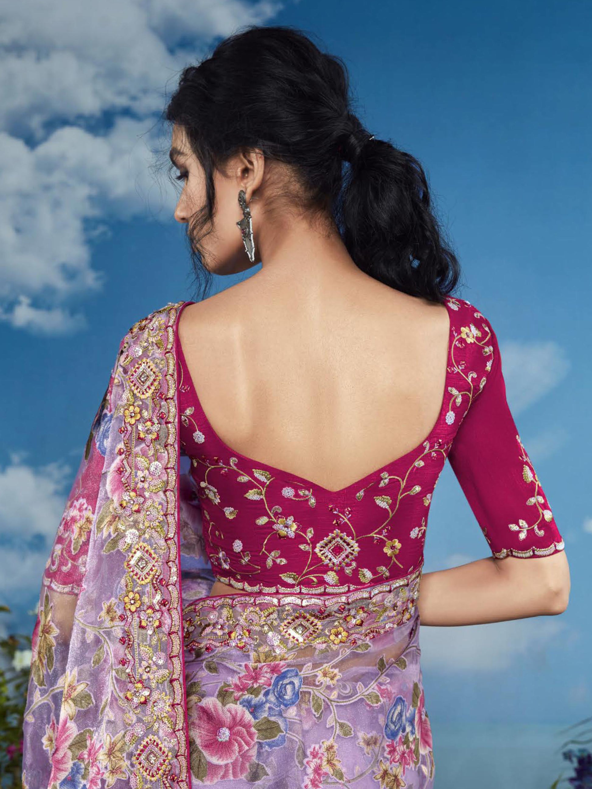 Adorable Lavender Brasso Festival Wear Saree With Blouse