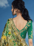 Charming Green Lace Work Brasso Reception Wear Saree With Blouse