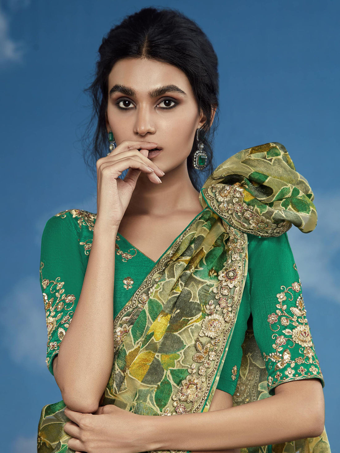 Charming Green Lace Work Brasso Reception Wear Saree With Blouse