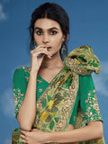 Charming Green Lace Work Brasso Reception Wear Saree With Blouse
