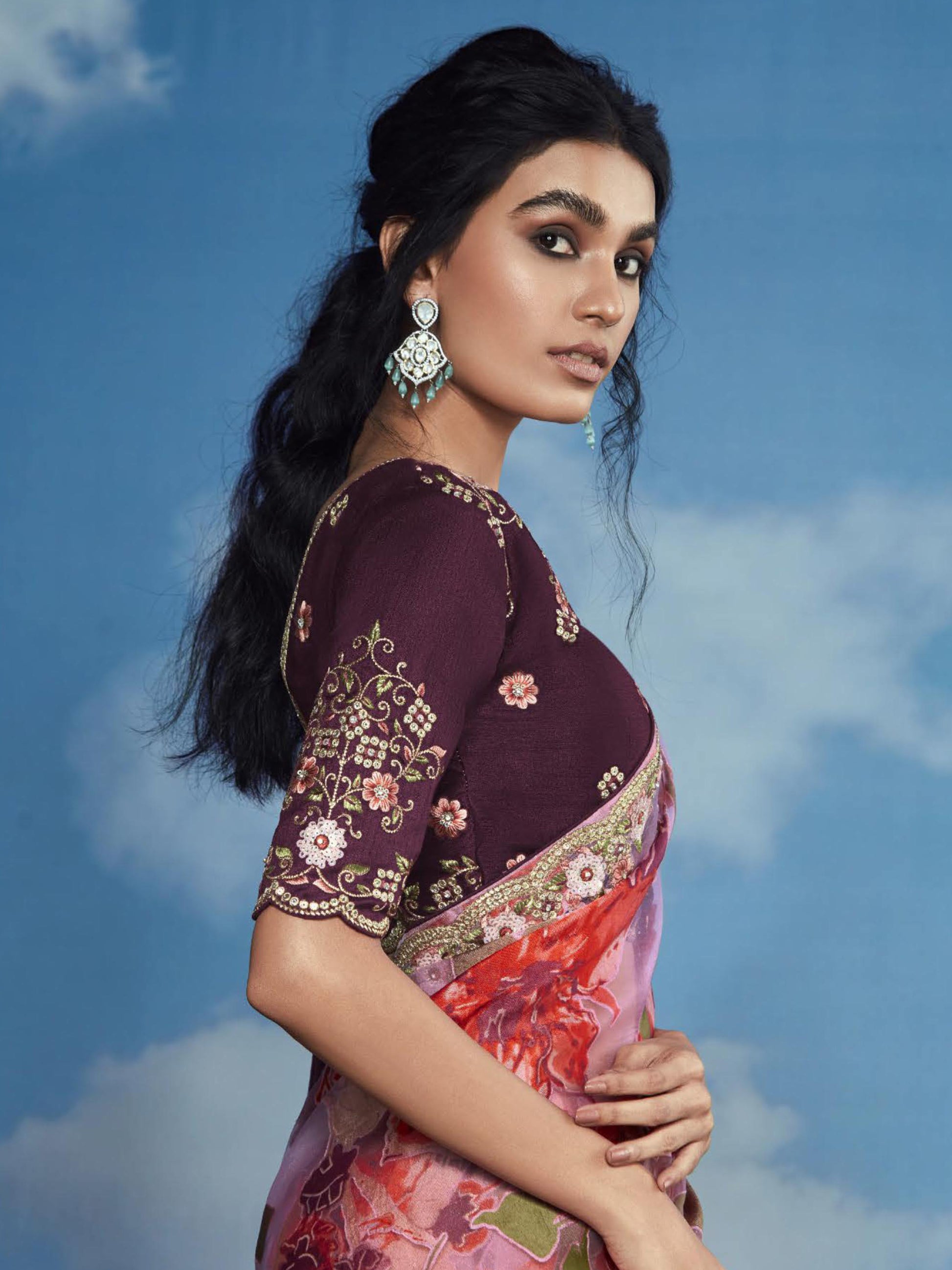 Incredible Pink Lace Work Brasso Function Wear Saree With Blouse