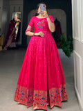 Glamorous Rani Pink Zari Weaving Silk Festival Wear Gown