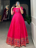 Glamorous Rani Pink Zari Weaving Silk Festival Wear Gown