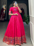 Glamorous Rani Pink Zari Weaving Silk Festival Wear Gown