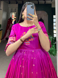 Sparkling Purple Zari Weaving Silk Festival Wear Gown