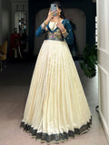 Stunning Cream Zari Weaving  Silk Festive Wear Gown With Dupatta