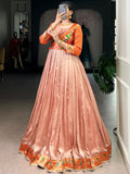 Classy Peach Zari Weaving  Silk Engagement Wear Gown