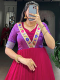 Alluring Pink Zari Weaving  Silk Festive Wear Gown