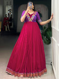 Alluring Pink Zari Weaving  Silk Festive Wear Gown
