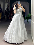 Attractive Off-White Zari Weaving Silk Event Wear Gown With Koti