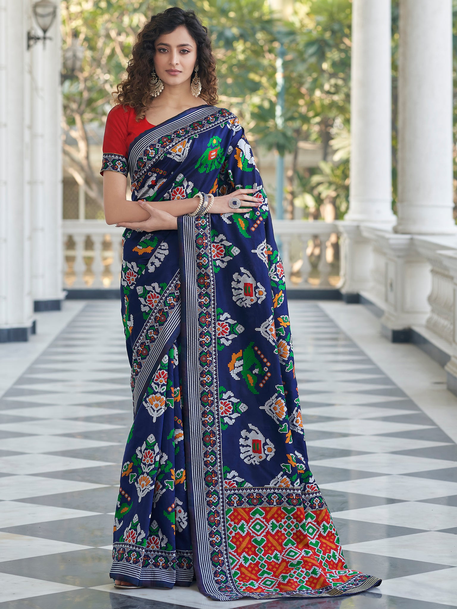 Incredible Navy Blue Patola Weaving Silk Wedding Wear Saree