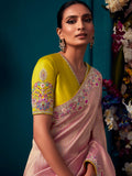 Gorgeous Pink Embroidered Kanjivaram Silk Engagement Wear Saree