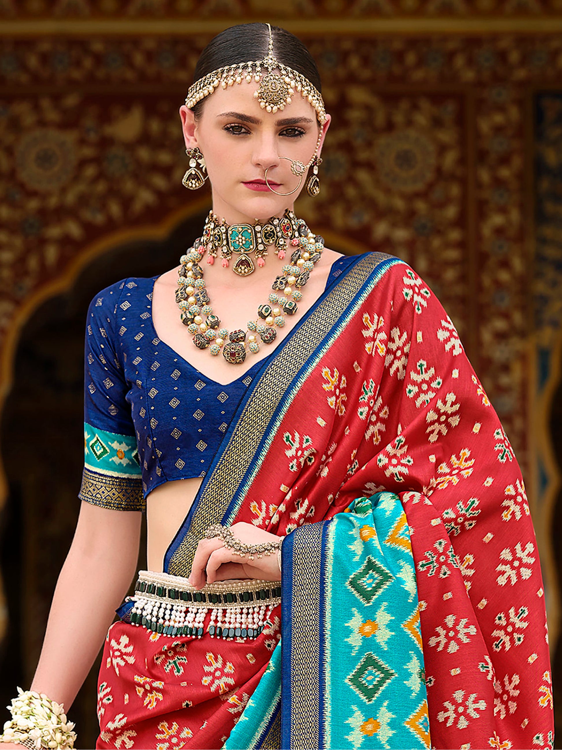 Marvelous Red Printed Silk Traditional Saree With Blouse