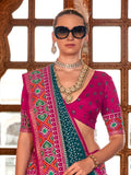 Beautiful Teal Blue Patola Printed Silk Festival Wear Saree With Blouse