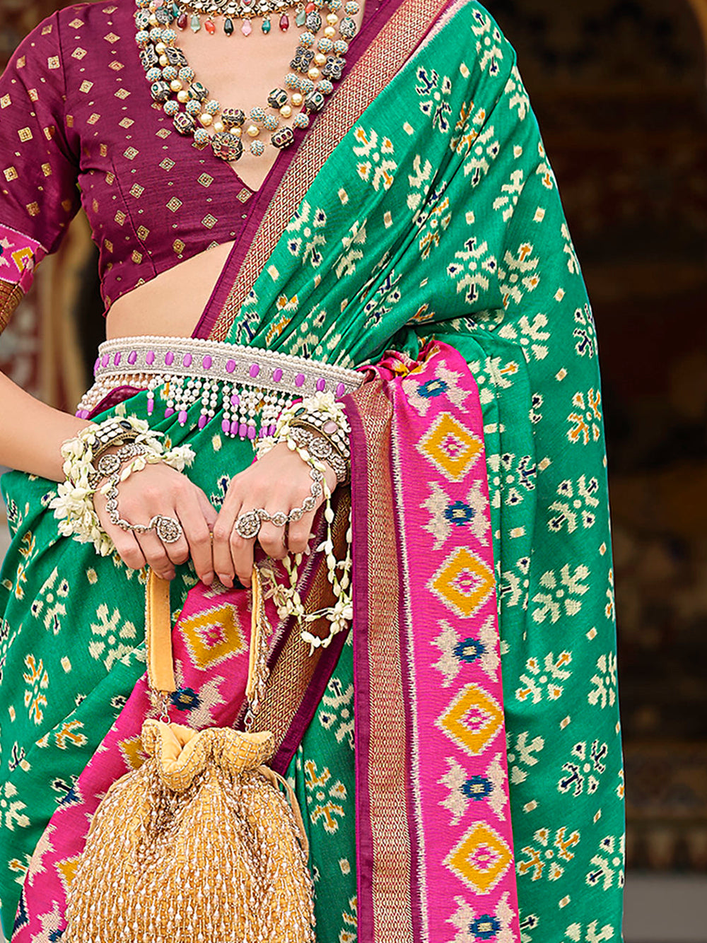 Incredible Teal Green Printed Silk Festival Wear Saree With Blouse