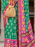 Incredible Teal Green Printed Silk Festival Wear Saree With Blouse
