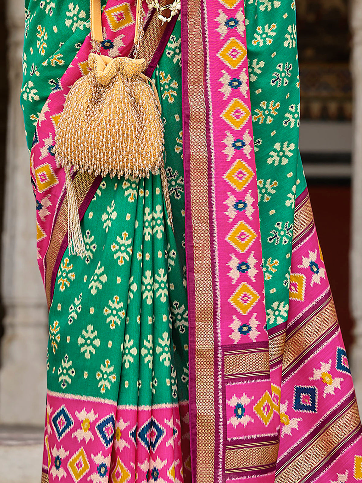 Incredible Teal Green Printed Silk Festival Wear Saree With Blouse