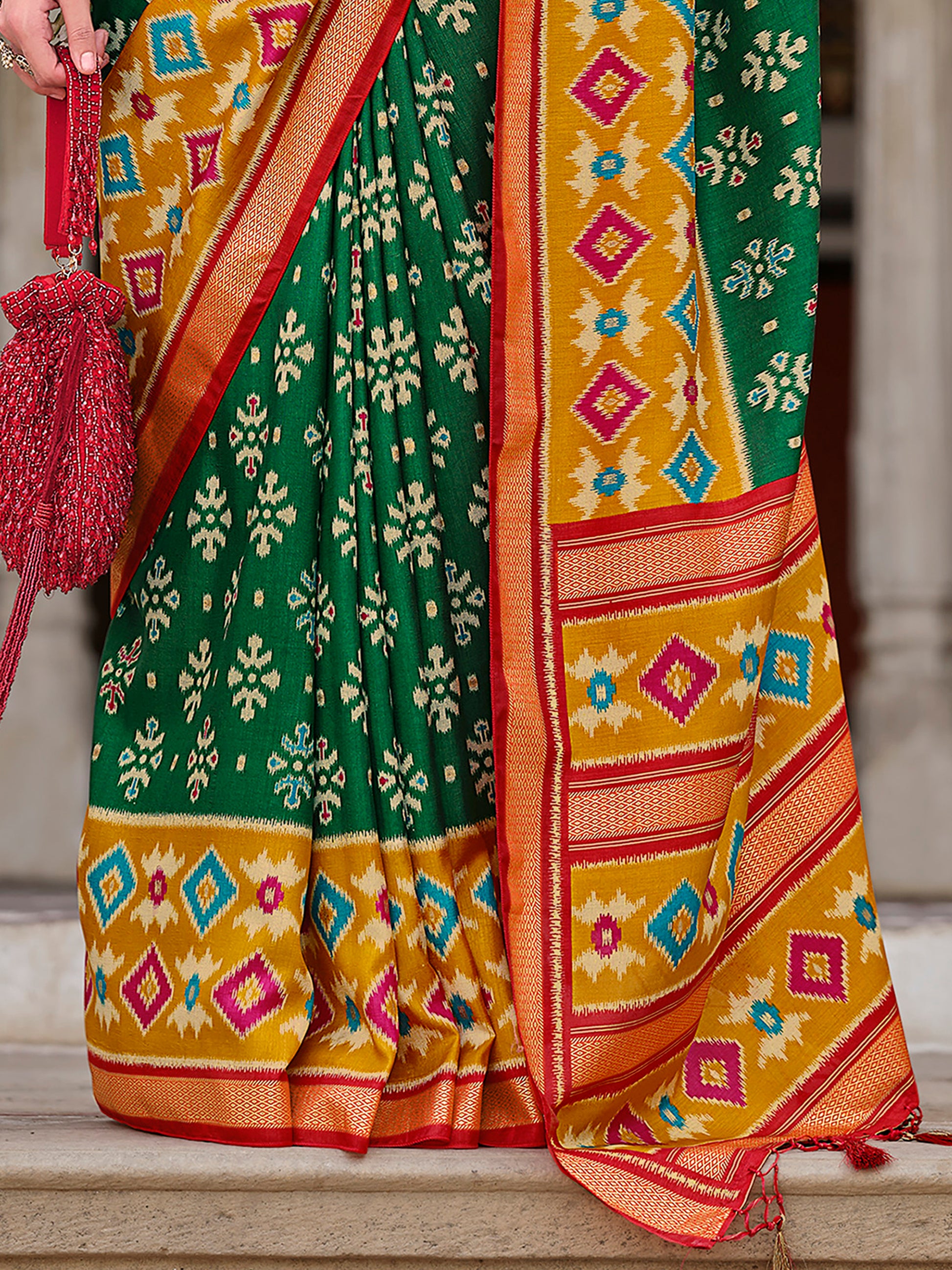 Amazing Green Printed Silk Event Wear Saree With Blouse