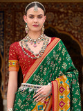 Amazing Green Printed Silk Event Wear Saree With Blouse