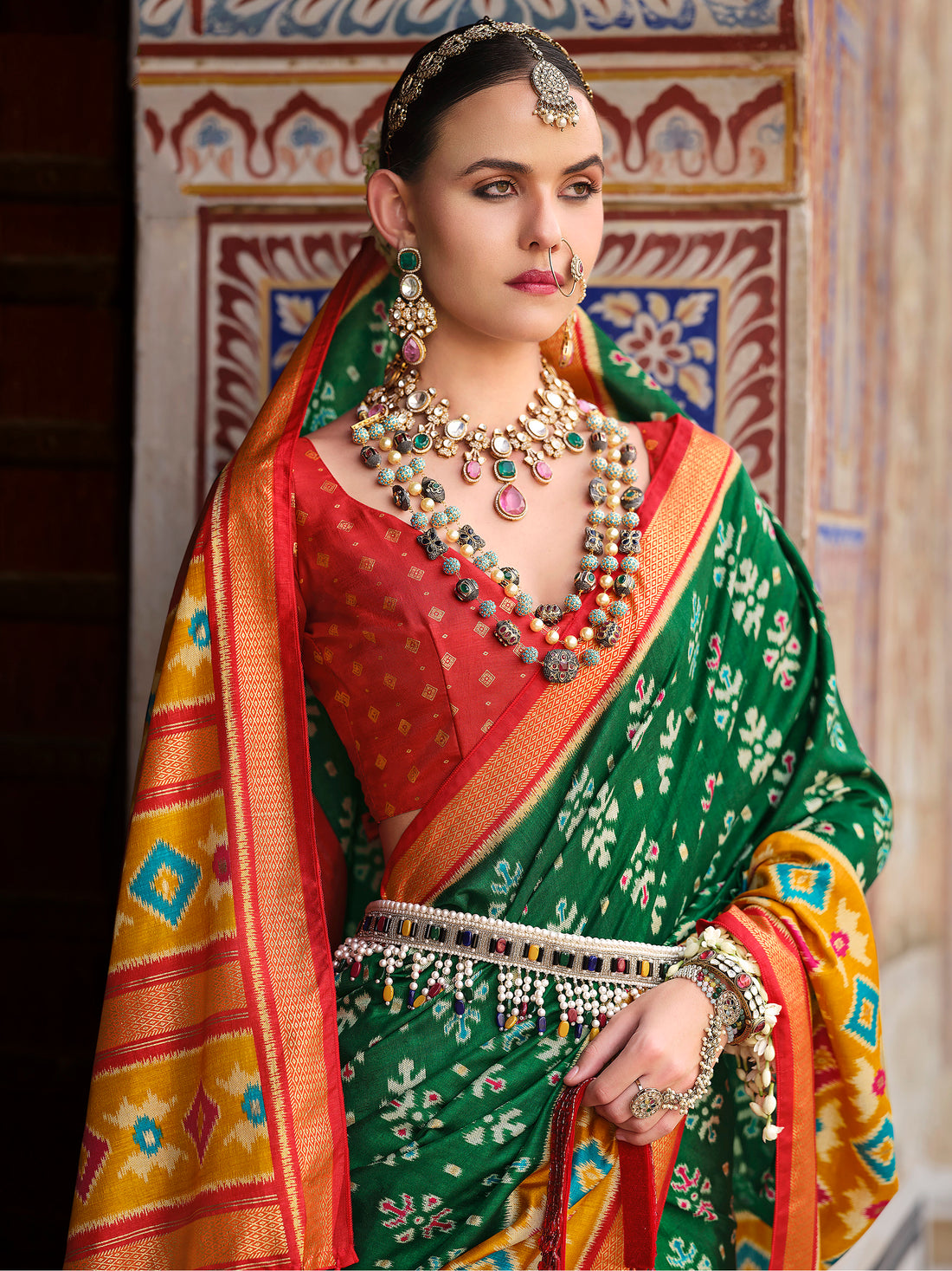 Amazing Green Printed Silk Event Wear Saree With Blouse