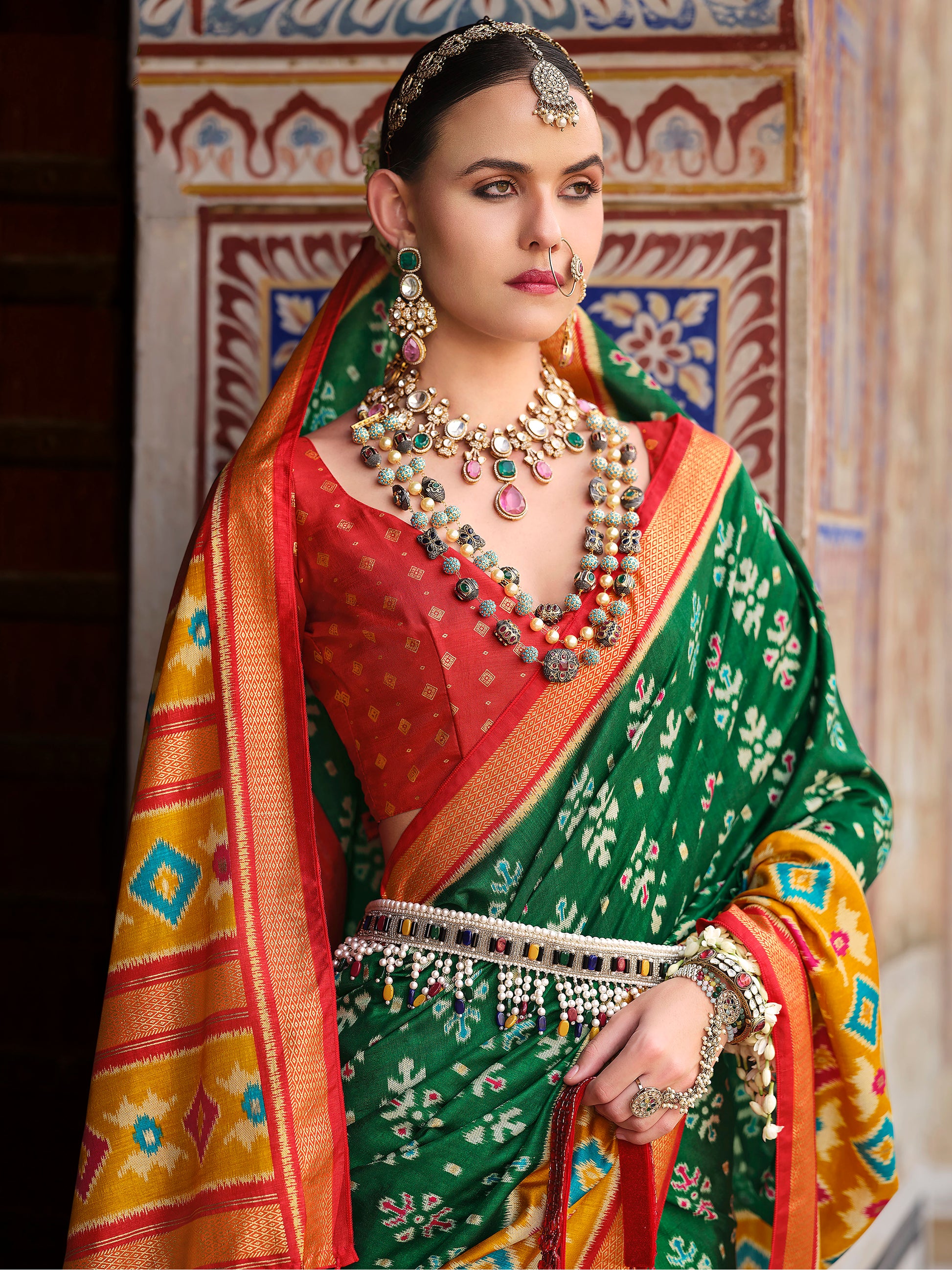 Amazing Green Printed Silk Event Wear Saree With Blouse