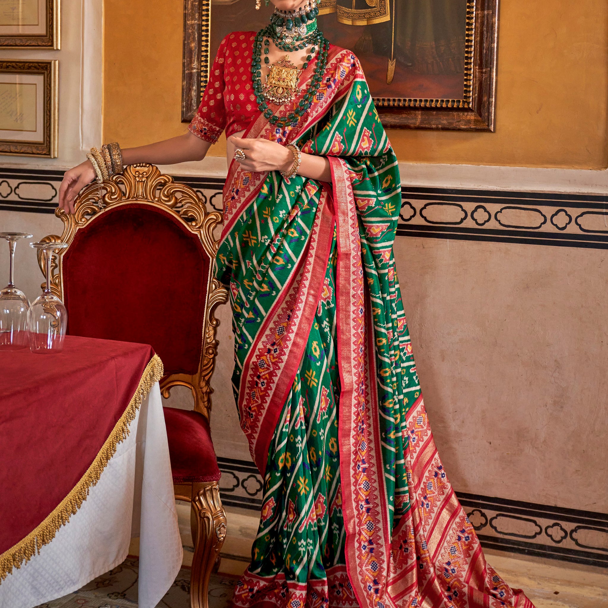 Wonderful Green Printed Silk Event Wear Saree With Blouse