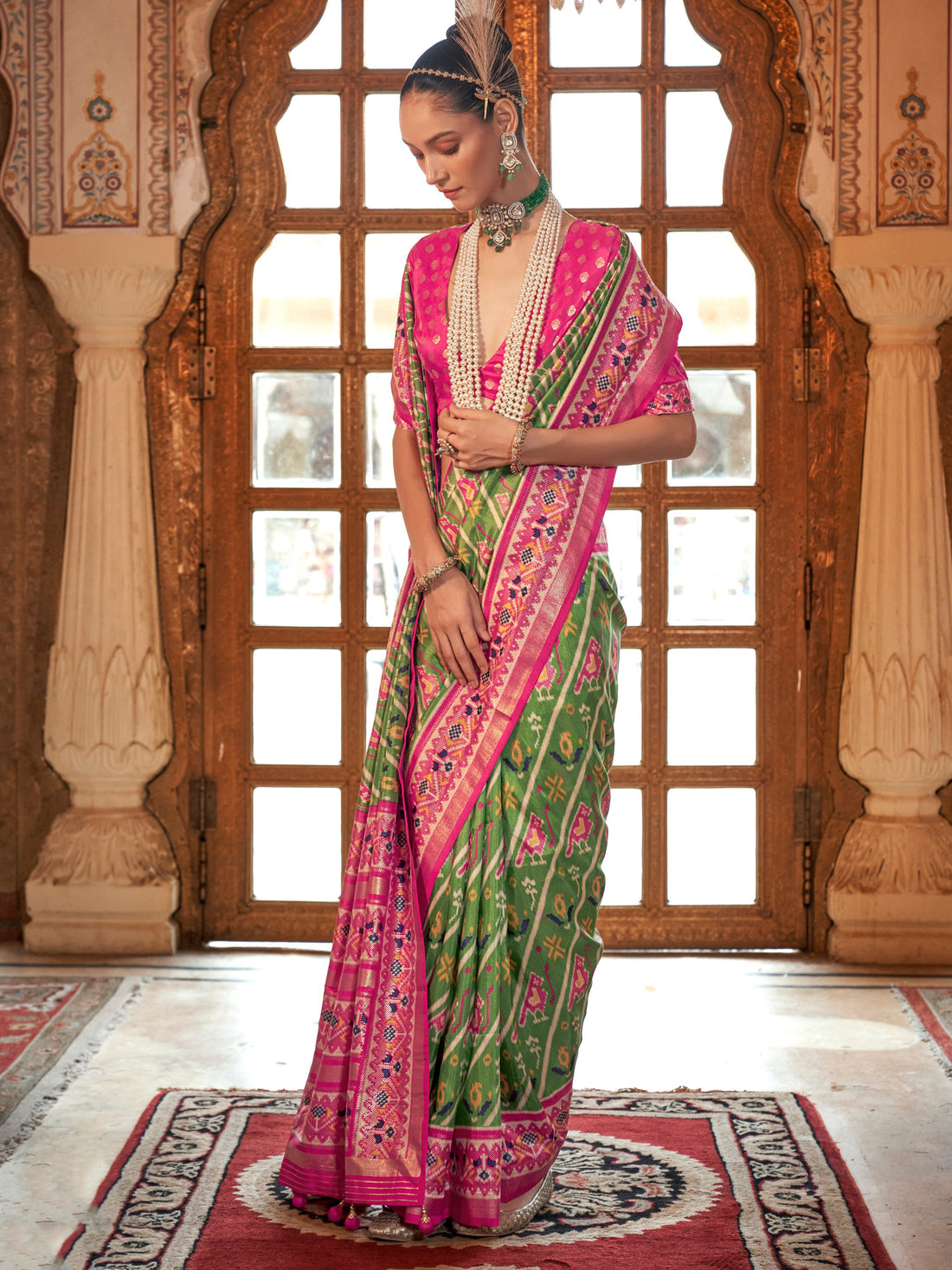 Astonishing Light Green Printed Silk Function Wear Saree With Blouse