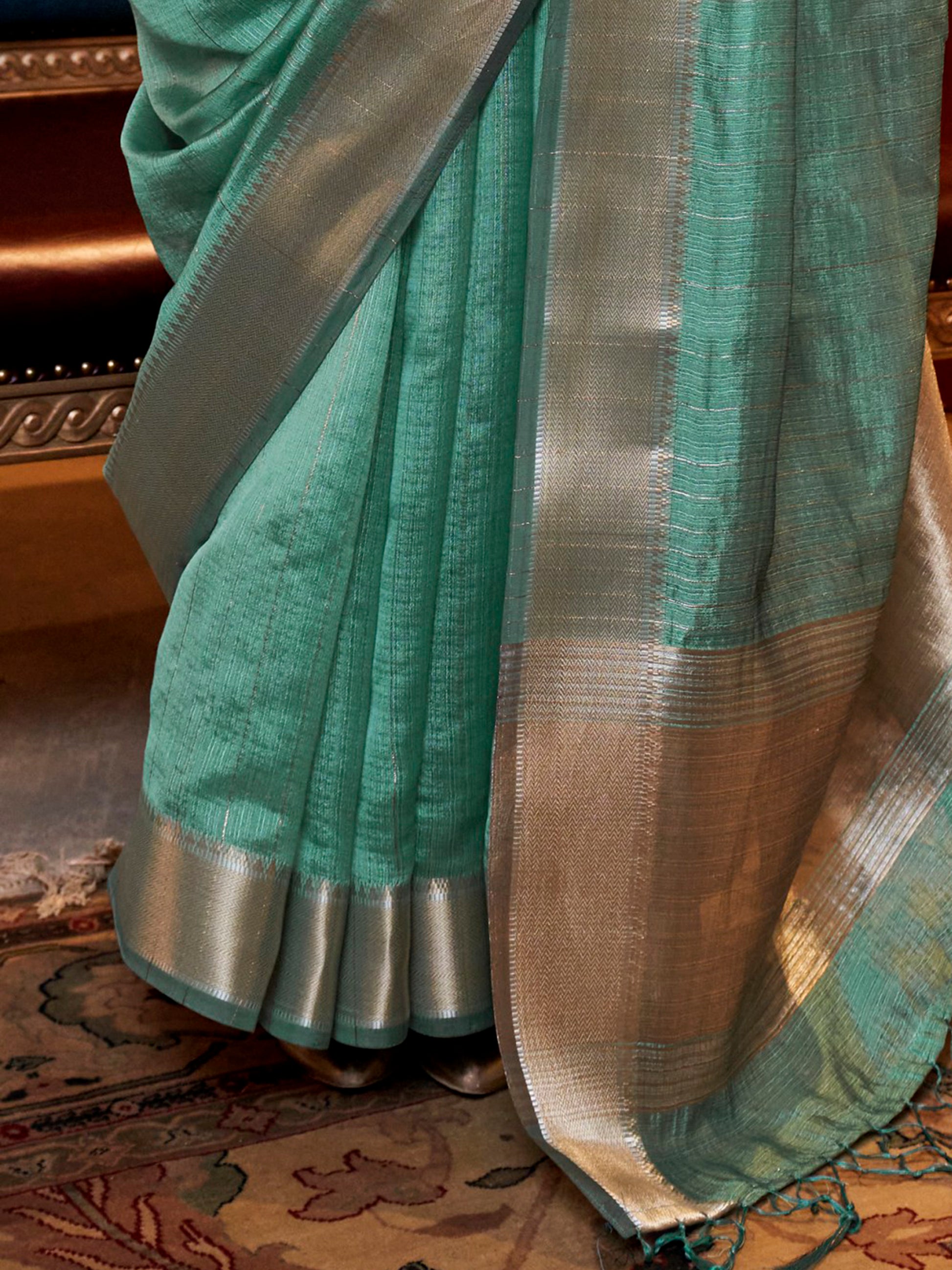Glamorous Sea Green Zari Weaving Chiffon Festival Wear Saree
