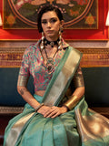 Glamorous Sea Green Zari Weaving Chiffon Festival Wear Saree