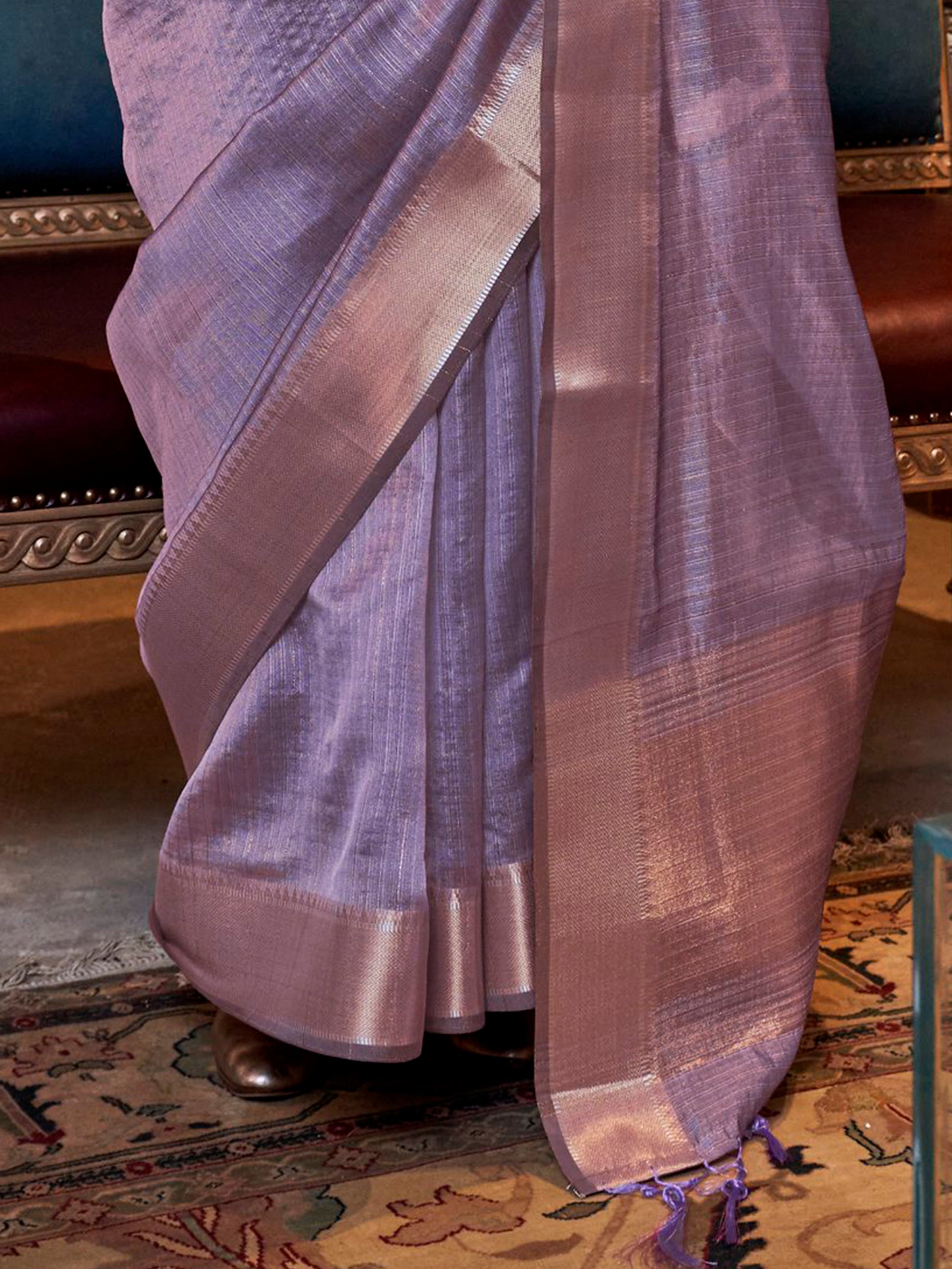Bewitching Lavender Weaving Event Wear Saree With Blouse