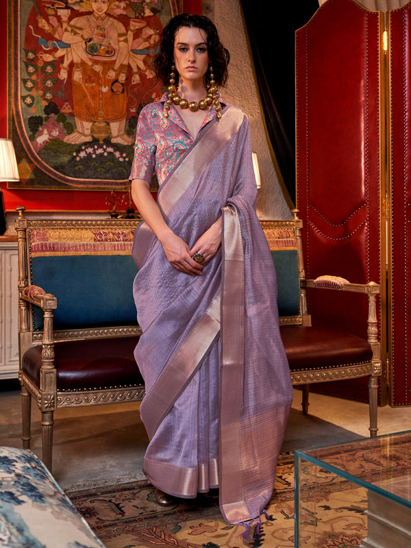 Bewitching Lavender Weaving Event Wear Saree With Blouse