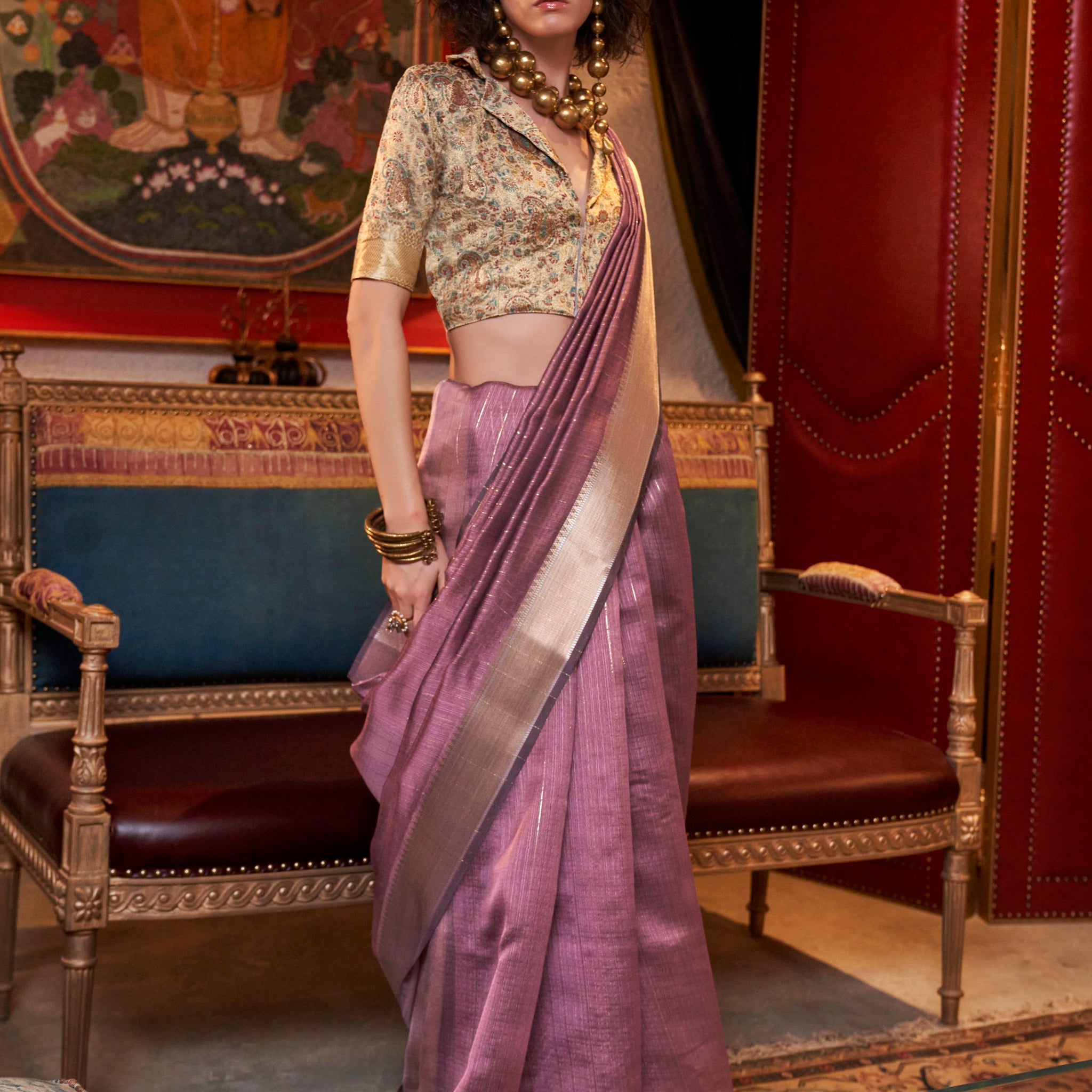 Adorable Mauve Weaving Chiffon Event Wear Saree With Blouse